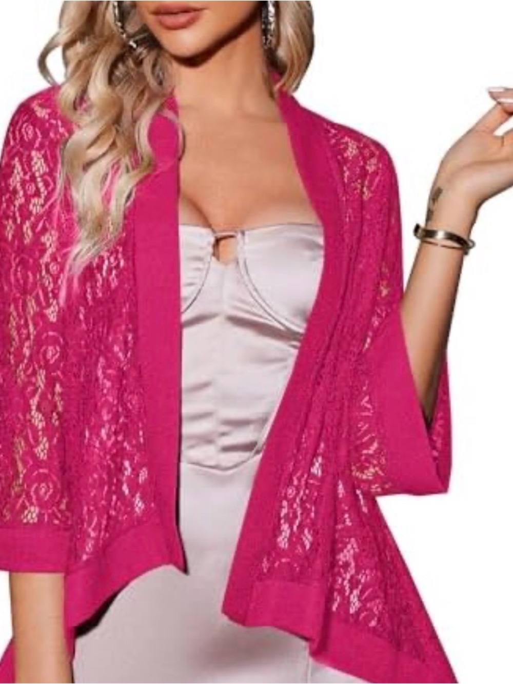 zeagoo Fuchsia Lace Open-Front Shrug Size XL NWT